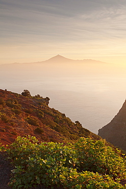 View from Gomera to Tenerife with Teide volcano at sunrise, Canary Islands, Spain, Atlantic, Europe