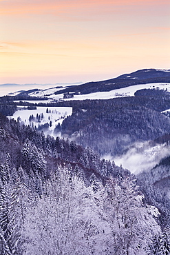 View from Black Forest Highway to Glottertal Tal Valley at sunset, Black Forest, Baden-Wurttemberg, Germany, Europe