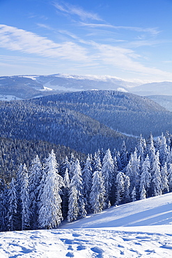 View from Belchen Mountain to Feldberg Mountain in winter, Black Forest, Baden-Wurttemberg, Germany, Europe