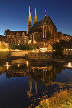 View over Neisse River to St. Peter and Paul Church, Goerlitz, Saxony, Germany, Europe