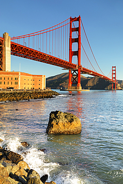 Golden Gate Bridge at sunrise, San Francisco Bay, California, United States of America, North America