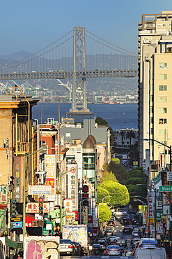 View from California Street to Oakland Bay Bridge, San Francisco, California, United States of America, North America