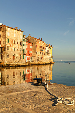 Old town of Rovinj mirroring in the water, Istria, Croatia