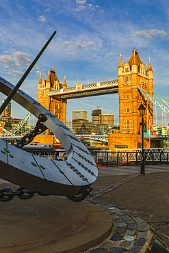 Tower Bridge and sundial, London, England,