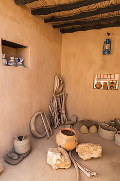 Furnished interior of Taqah (Taqa) Castle, fort museum, near Salalah, Dhofar Region, Southern Oman, Middle East