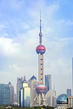 The Oriental Pearl TV Tower in Pudong district in Shanghai, China, Asia