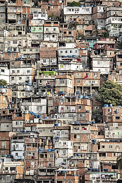 View of poor housing in the favela (slum), Cantagalo near Copacabana Beach, Rio de Janeiro, Brazil, South America