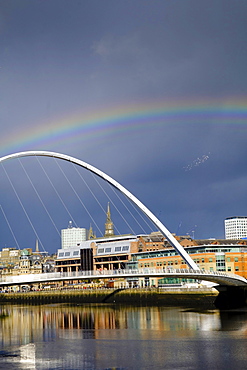 The Gateshead Millennium Bridge over the Tyne River, Gateshead, Newcastle-upon-Tyne, Tyne and Wear, England, United Kingdom, Europe