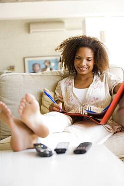 African woman working at home