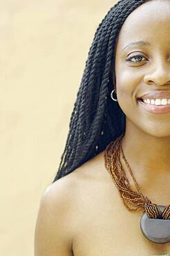 Close up of African American woman smiling