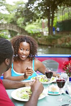 Couple eating lunch on a boat