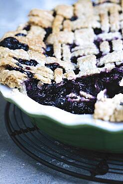 Close up of sliced blueberry pie