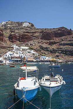 Boats in Santorini bay, Cyclades, Greece