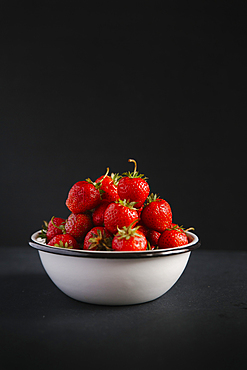 Close up of bowl of strawberries