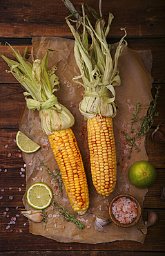 Roasted corn on the cob with lime and salt