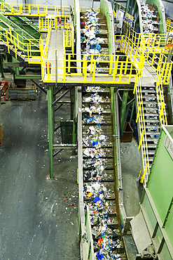 Trash on conveyor belt at factory