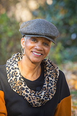 Portrait of African American woman smiling outdoors