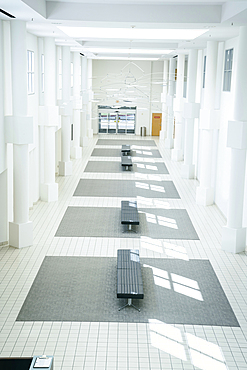 Benches in empty lobby