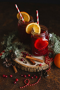 Fruit tea with cinnamon sticks