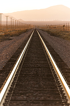 Railroad tracks in mountain landscape