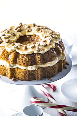 Candy canes and pumpkin caramel bundt cake