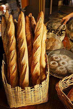 Basket of bread in bakery