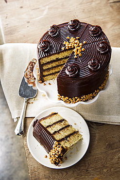 Slice of peanut butter banana cake