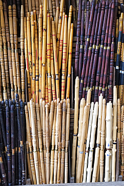 Fes Morocco Traditional musical instruments for sale at a music shop in the medina