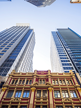Australia, New South Wales, Sydney, Low angle view of hotel between skyscrapers