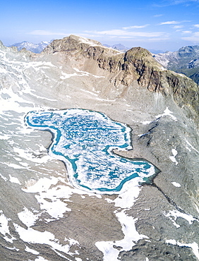 Panoramic of Lej Lagrev during the thaw, St. Moritz, Engadine, Canton of Graubunden, Switzerland, Europe