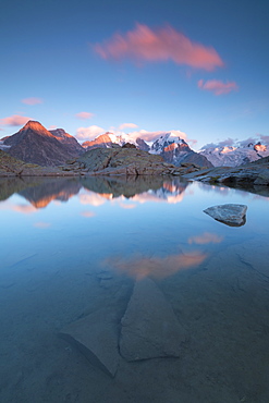 Pink clouds at sunset on Piz Bernina, Fuorcla Surlej, Corvatsch, Engadine, Canton of Graubunden, Swiss Alps, Switzerland, Europe