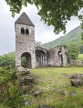 The medieval Abbey of San Pietro in Vallate, Piagno, Sondrio province, Lower Valtellina, Lombardy, Italy, Europe