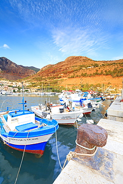 Fishing boats at the harbor, Castellammare del Golfo, province of Trapani, Sicily, Italy, Mediterranean, Europe