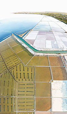 Aerial view of Saline dello Stagnone at dawn, Marsala, province of Trapani, Sicily, Italy, Mediterranean, Europe