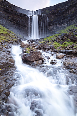 Fossa waterfall, Sunda municipality, Streymoy Island, Faroe Islands, Denmark, Europe