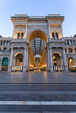 Front view of Galleria Vittorio Emanuele II, Milan, Lombardy, Italy, Europe