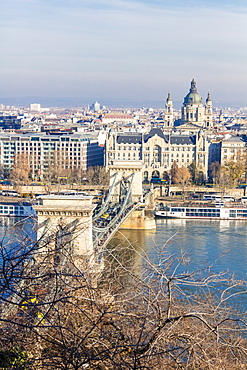 Chain Bridge and St. Stephen's Basilica, Budapest, Hungary, Europe