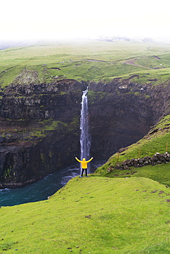 Waterfall of Mulafossur, Gasadalur, Vagar island, Faroe Islands, Denmark, Europe