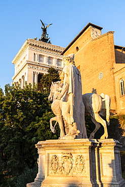 Equestrian statue at Campidoglio (Capitoline Hill) and Vittoriano or Altare della Patria, Rome, Lazio, Italy, Europe