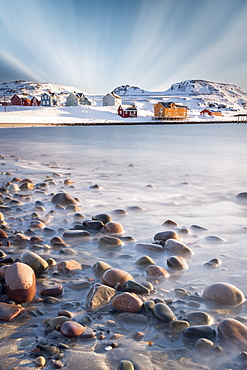 Clouds over waves of the icy sea, Veines, Kongfjord, Varanger Peninsula, Troms og Finnmark, Norway, Scandinavia, Europe