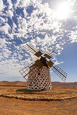 Traditional stone windmill in La Oliva, Fuerteventura, Canary Islands, Spain, Atlantic, Europe