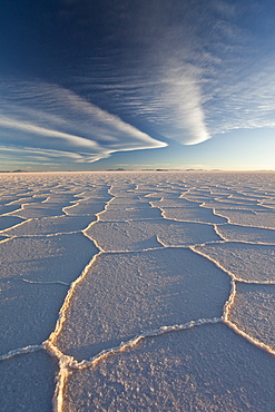 White, translucent salt crystals in the largest salt desert in the world, Salar de Uyuni, Bolivia, South America