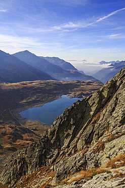 View of Lake Montespluga from Pizzo Della Casa, Chiavenna Valley, Spluga Valley, Valtellina, Lombardy, Italy, Europe