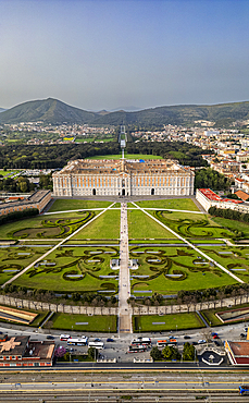 Aerial of the Reggia di Caserta (Royal Palace of Caserta), UNESCO World Heritage Site, Campania, Italy, Europe