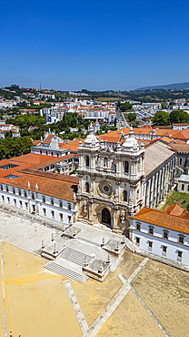 Aerial of the Monastery of Alcobaca, UNESCO World Heritage Site, Alcobaca, Oeste, Portugal, Europe