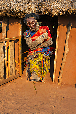 Traditional masked man, Tshikapa, Kasai, Democratic Republic of Congo, Africa