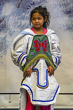 Inuit girl in traditional dress, Grise Fjord, most northern community in America, Nunavut, Canadian Arctic, Canada, North America