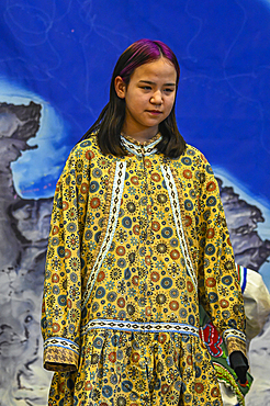 Inuit girl in traditional dress, Grise Fjord, most northern community in America, Nunavut, Canadian Arctic, Canada, North America