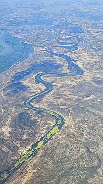 Aerial of the Chari river, N´Djamena capital of Chad, Africa