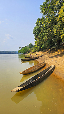 Anchoring boats, Sangha River, Unesco site Dzanga Sangha National Park, Central African Republic